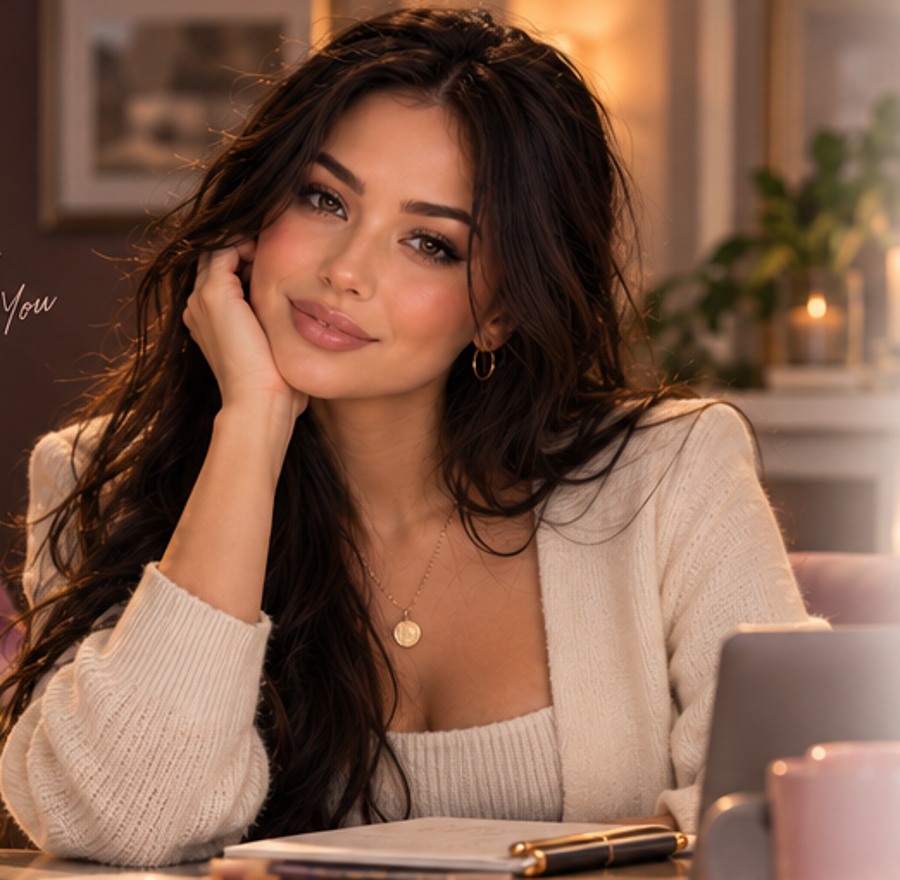 Crystal Monroe, fictional AI virtual advisor, in a professional cream cardigan